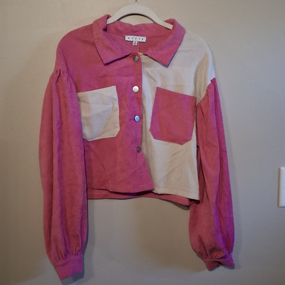 HYFVE Women's Long-Sleeve Button Down Corduroy Look Polyester Shirt, Size S